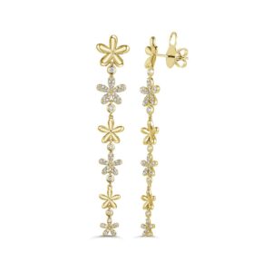 14K Yellow Gold Flower Dangle Earrings with .74ctw Diamonds