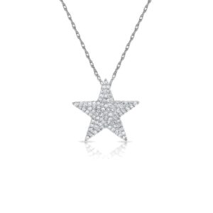 14K White Gold Star Necklace with .32ctw Diamonds 16-18