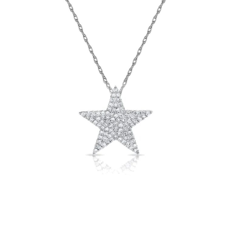 14K White Gold Star Necklace with .32ctw Diamonds 16-18″ Fine Jewelry 2