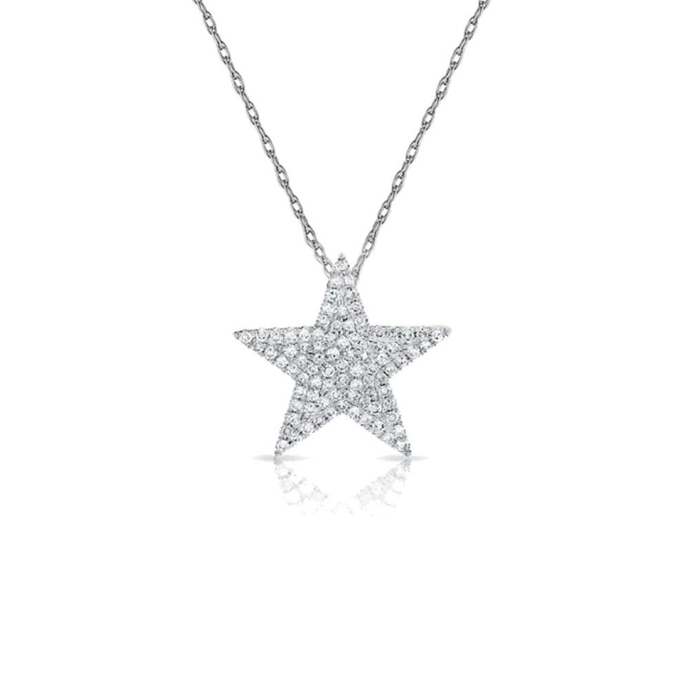 14K White Gold Star Necklace with .32ctw Diamonds 16-18″ Fine Jewelry
