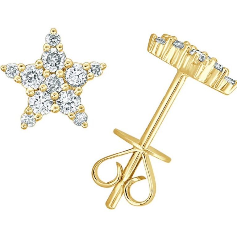 14K Yellow Gold Star Studs with .34ctw Diamonds Earrings 2