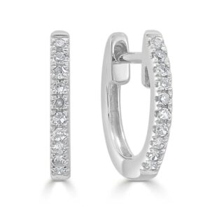 14K White Gold Huggies with .08ctw Diamonds 10mm