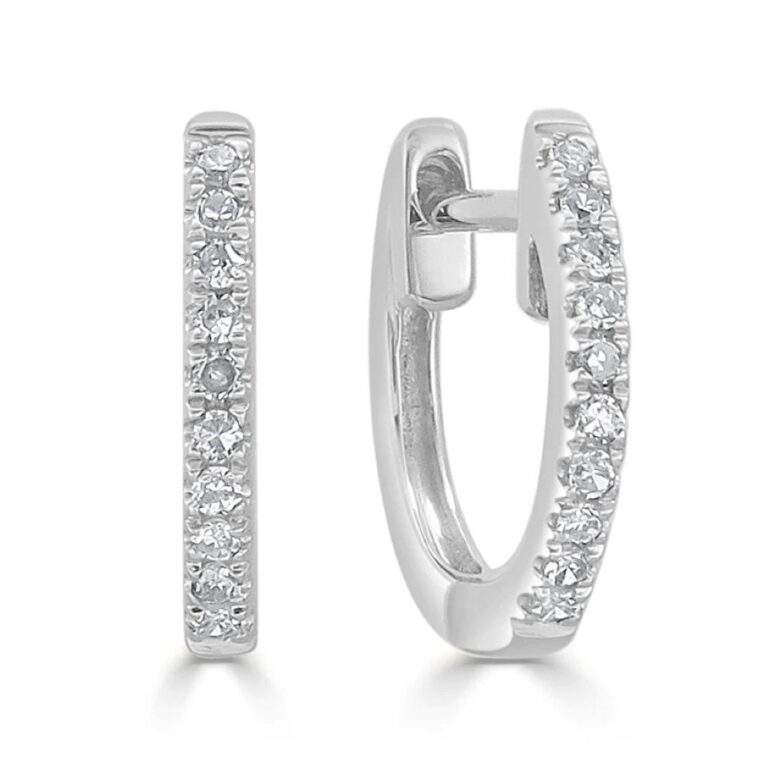14K White Gold Huggies with .08ctw Round Diamonds 10mm Earrings 2