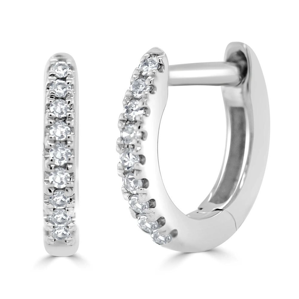 14K White Gold Huggies with .05ctw Diamonds 7mm Earrings