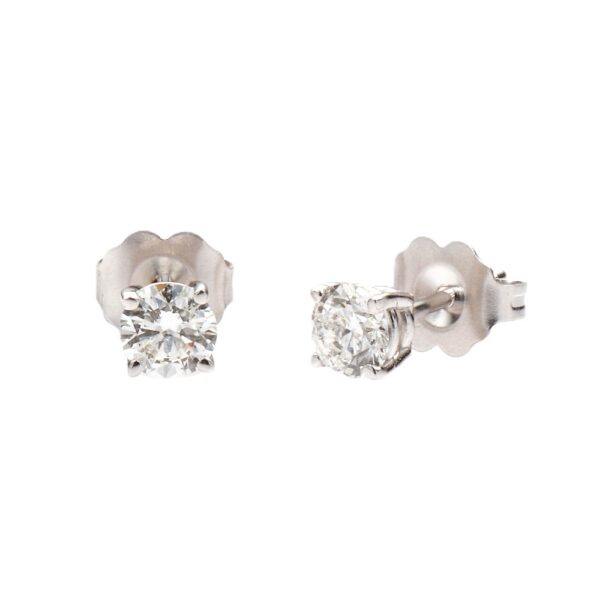 14K White Gold Solitaire Studs with .61ctw Round Diamonds (G/H, SI) Earrings 3