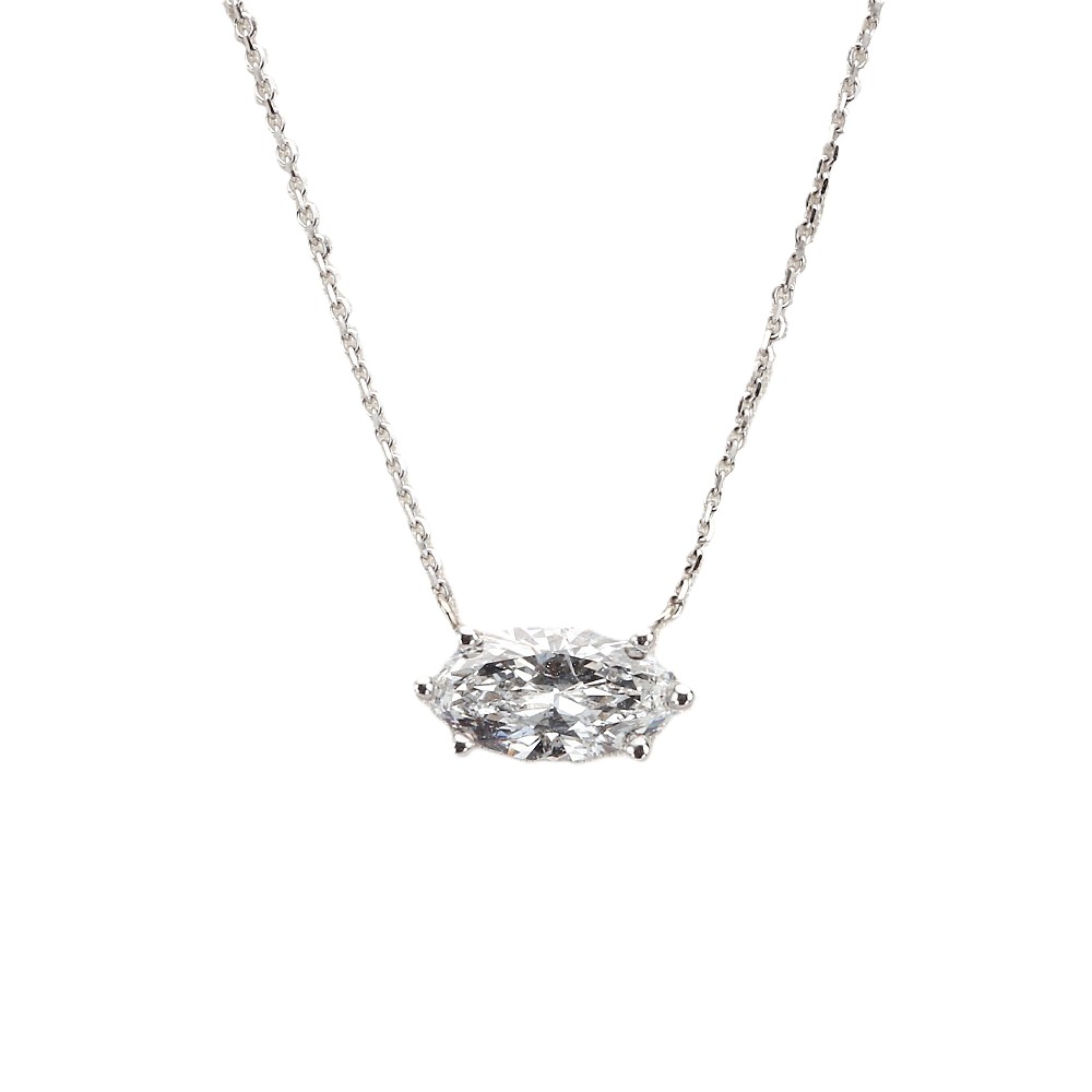 14K White Gold East-West Solitaire Pendant with 1.81ct Movaliza Diamond 18″ Fine Jewelry