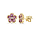 14K Yellow Gold Flower Shape Studs with 1.85ctw Pear Pink Sapphires & .06ctw Diamonds Earrings 2