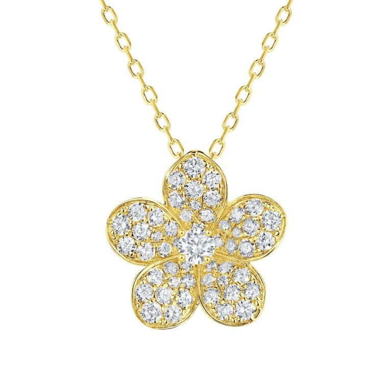 14K Yellow Gold Flower Pendant Necklace with .85ctw Diamonds 16-18″ Fine Jewelry 2