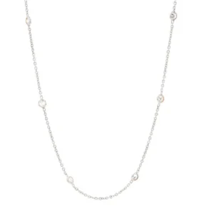 14K White Gold Station Necklace with .90ctw Diamonds 20.5