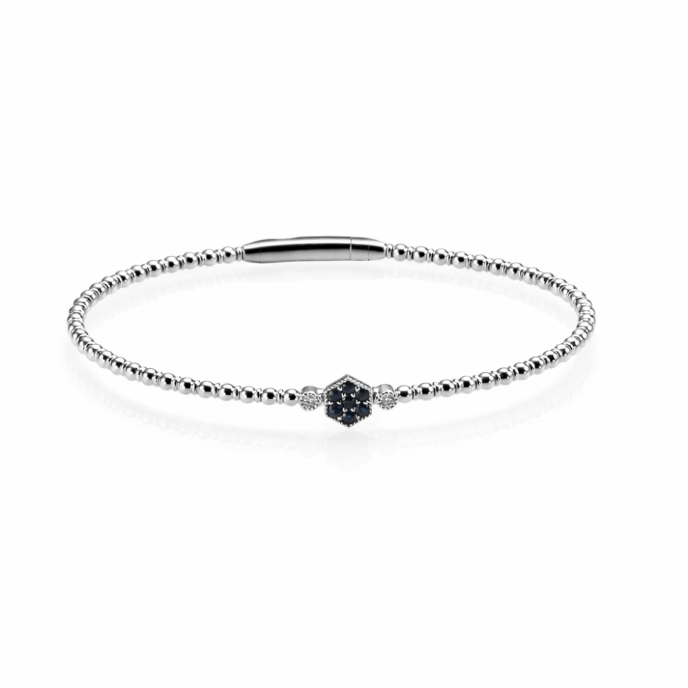 14K White Gold Flexible Bangle with .22ctw Sapphires & .04ctw Diamonds Size 6.5 Bracelets 3