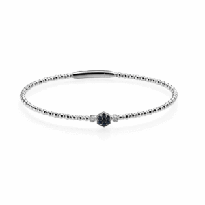 14K White Gold Flexible Bangle with .22ctw Blue Sapphires & .04ctw Diamonds Size 6.5