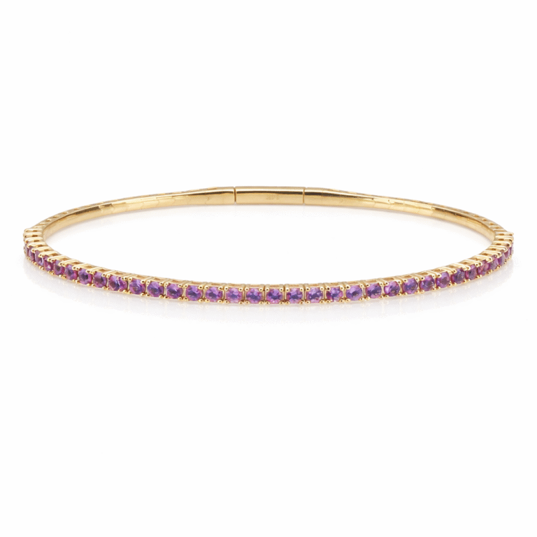 14K Yellow Gold Flexible Bangle with 1.21ctw Amethyst Size 6.5 Bracelets 2