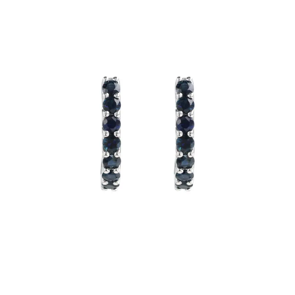 14K White Gold Huggies with .85ctw Sapphires Earrings