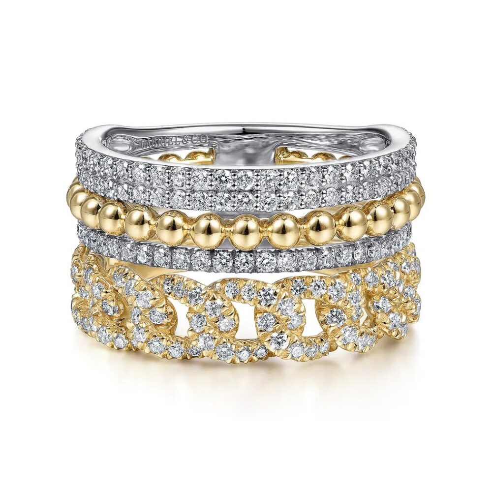 14K Two-Tone Stackable Ring with 1.05ctw Diamonds Size 6.5 Fine Jewelry