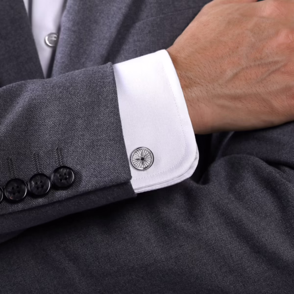 Men’s Sterling Silver Compass Cufflinks with .11ctw Black Spinel Fine Jewelry 6
