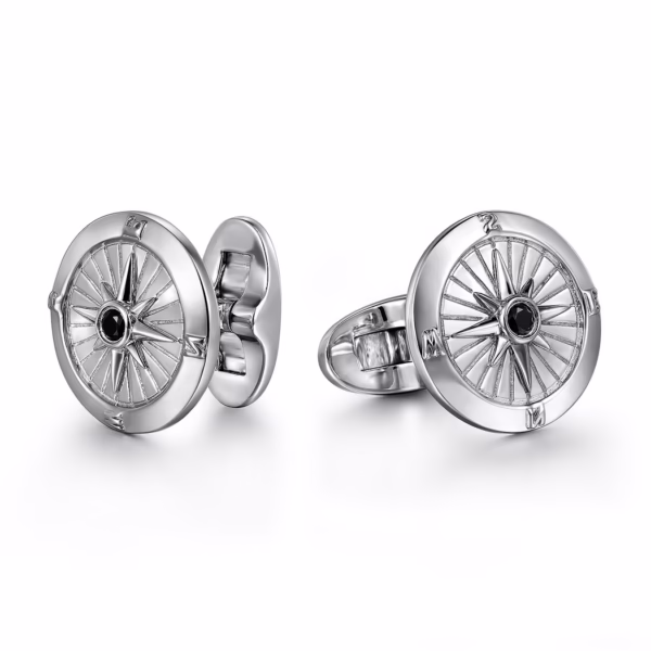 Men’s Sterling Silver Compass Cufflinks with .11ctw Black Spinel Fine Jewelry 5