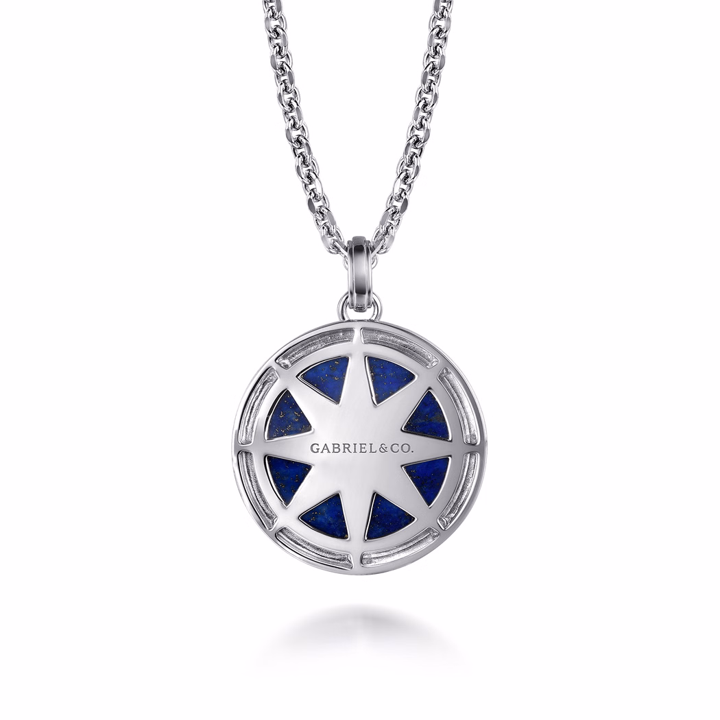 Men’s Sterling Silver Compass Necklace with 6.97ct Blue Lapis & .06ctw Diamonds 22″ Fine Jewelry 4