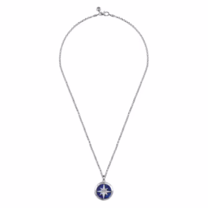 Men’s Sterling Silver Compass Necklace with 6.97ct Blue Lapis & .06ctw Diamonds 22″ Fine Jewelry 7