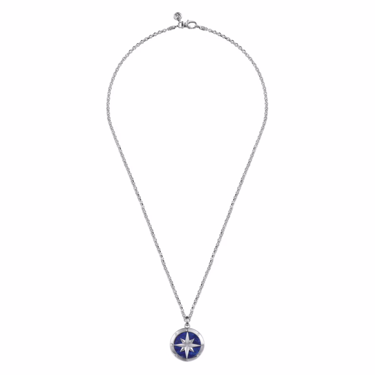 Men’s Sterling Silver Compass Necklace with 6.97ct Blue Lapis & .06ctw Diamonds 22″ Fine Jewelry 7