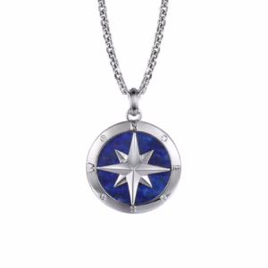 Men's Sterling Silver Compass Necklace with 6.97ct Blue Lapis & .06ctw Diamonds 22