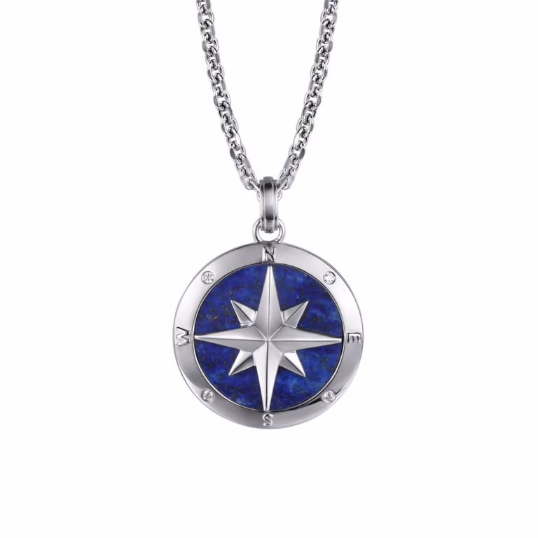 Men’s Sterling Silver Compass Necklace with 6.97ct Blue Lapis & .06ctw Diamonds 22″ Fine Jewelry 5