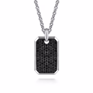 Men's Sterling Silver Dog Tag Pendant with 3.99ctw Black Spinel