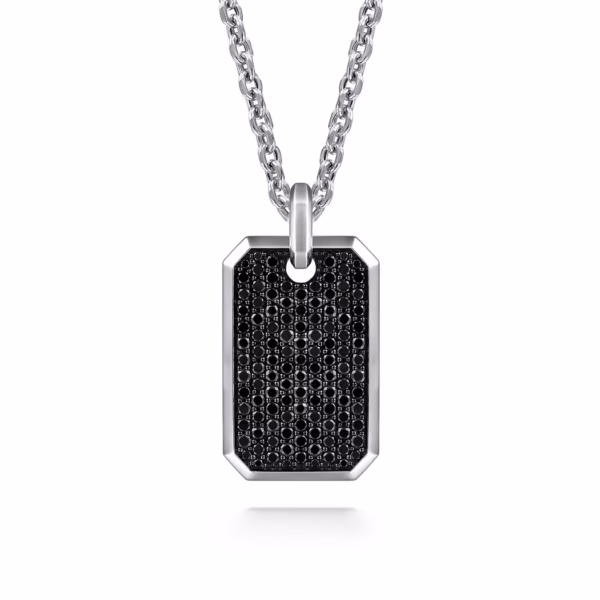 Men’s Sterling Silver Dog Tag Pendant with 3.99ctw Black Spinel Fine Jewelry 9