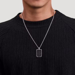 Men's Sterling Silver Dog Tag Pendant with 3.99ctw Black Spinel