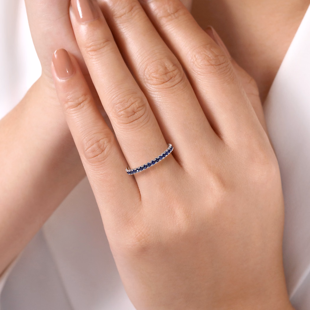 14K White Gold Stackable Ring with .57ctw Sapphires Size 6.5 Fine Jewelry 2