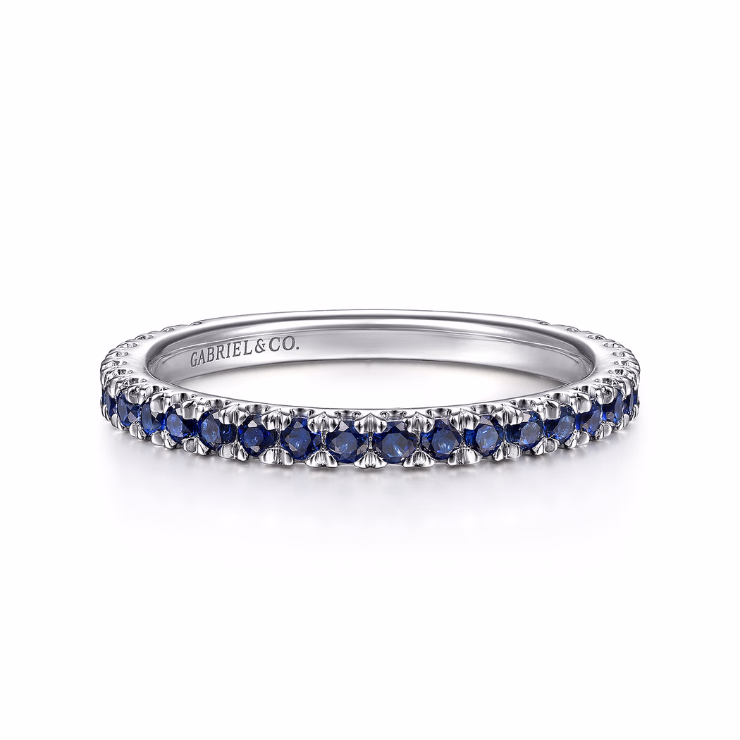 14K White Gold Stackable Ring with .57ctw Sapphires Size 6.5 Fine Jewelry
