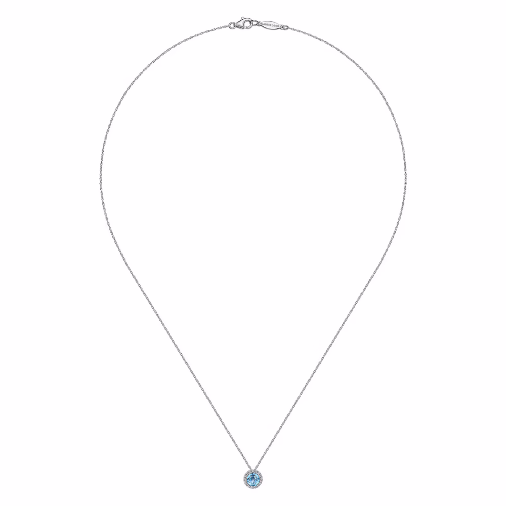 14K White Gold December Birthstone Pendant with .51ct Blue Topaz & .06ctw Diamond Halo 18″ Fine Jewelry 9