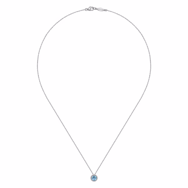 14K White Gold December Birthstone Pendant with .51ct Blue Topaz & .06ctw Diamond Halo 18″ Fine Jewelry 10