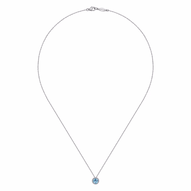 14K White Gold December Birthstone Pendant with .51ct Blue Topaz & .06ctw Diamond Halo 18″ Fine Jewelry 6
