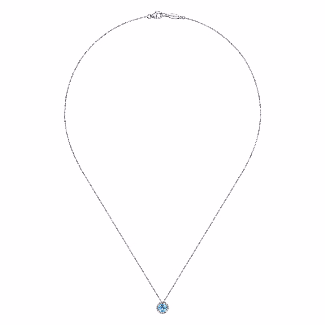 14K White Gold December Birthstone Pendant with .51ct Blue Topaz & .06ctw Diamond Halo 18″ Fine Jewelry 4