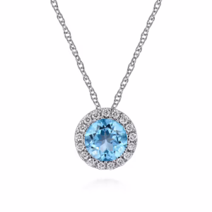14K White Gold December Birthstone Pendant with .51ct Blue Topaz & .06ctw Diamond Halo 18″ Fine Jewelry 5