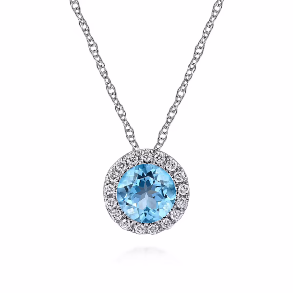 14K White Gold December Birthstone Pendant with .51ct Blue Topaz & .06ctw Diamond Halo 18″ Fine Jewelry 8