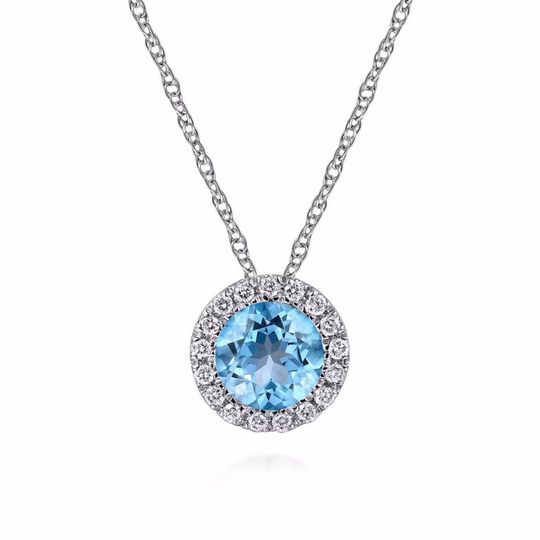 14K White Gold December Birthstone Pendant with .51ct Blue Topaz & .06ctw Diamond Halo 18″ Fine Jewelry 4