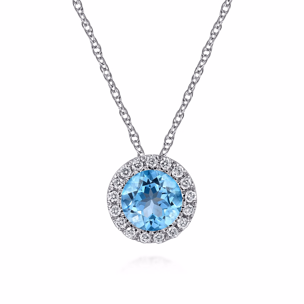 14K White Gold December Birthstone Pendant with .51ct Blue Topaz & .06ctw Diamond Halo 18″ Fine Jewelry 2