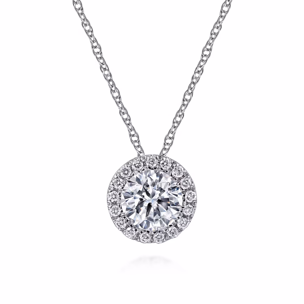 14K White Gold Halo Pendant with .53ctw Diamonds 18″ Fine Jewelry