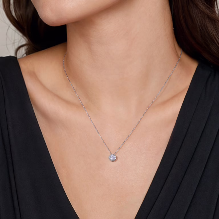 14K White Gold Halo Pendant with .53ctw Diamonds 18″ Fine Jewelry 5
