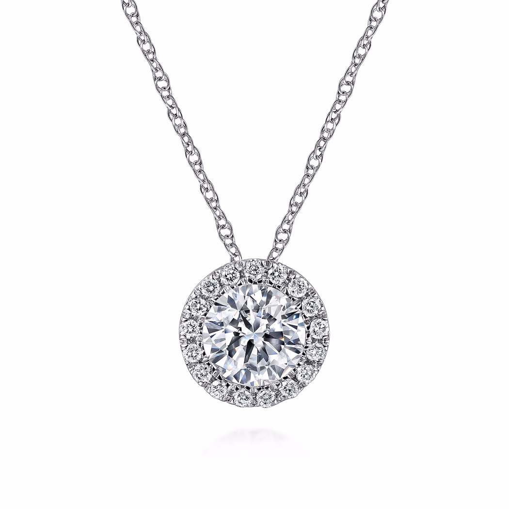 14K White Gold Halo Pendant with .53ctw Diamonds 18″ Fine Jewelry