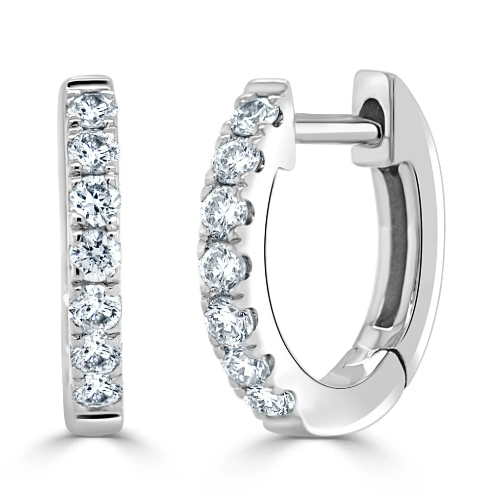 14K White Gold Huggies with .21ctw Diamonds 11mm Earrings 4
