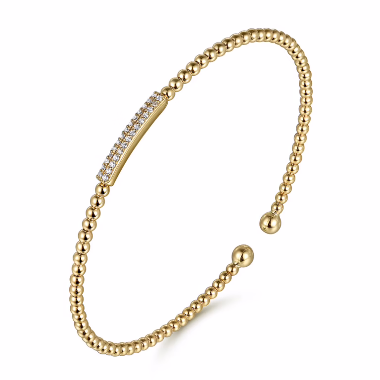 14K Yellow Gold Bujukan Bead Bangle with .14ctw Diamonds Size 6.25 Bracelets 7