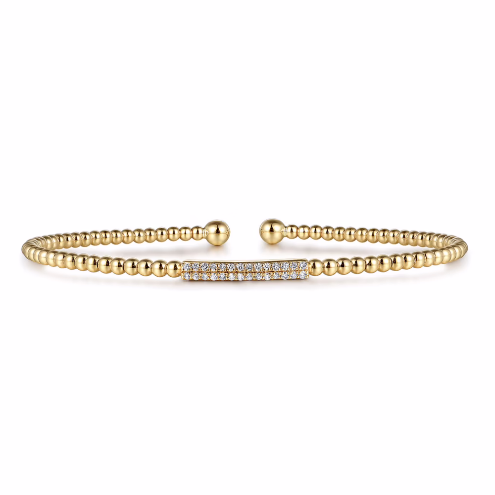 14K Yellow Gold Bujukan Bead Bangle with .14ctw Diamonds Size 6.25 Bracelets 9