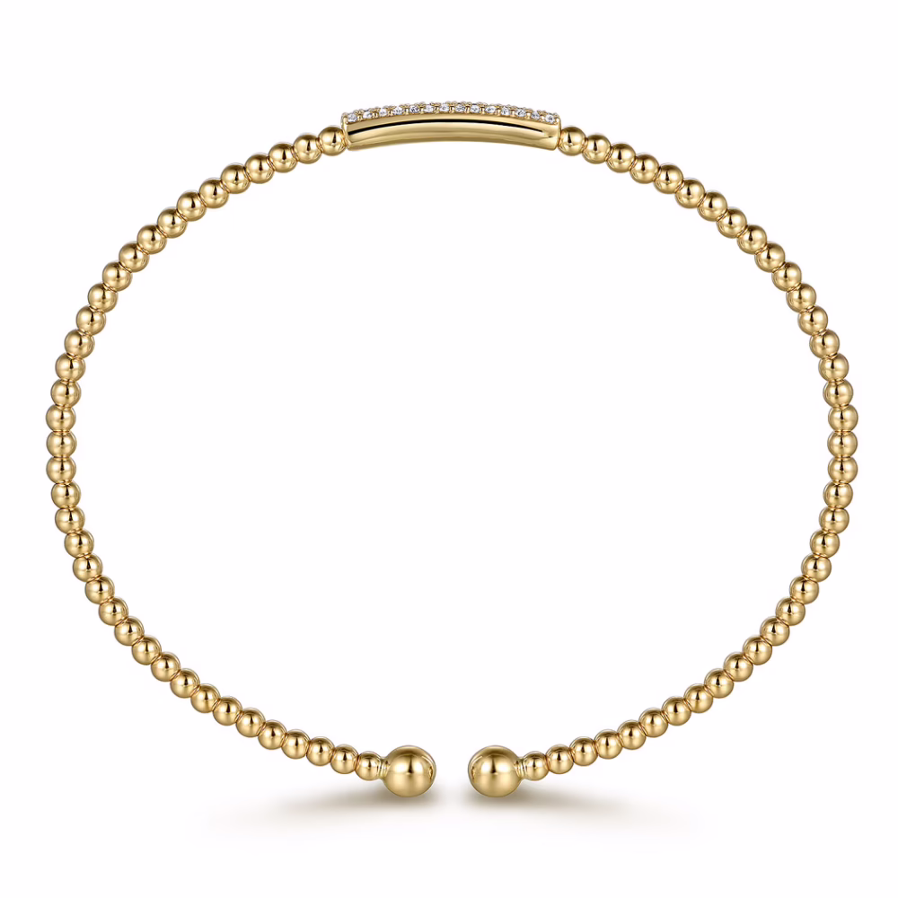 14K Yellow Gold Bujukan Bead Bangle with .14ctw Diamonds Size 6.25 Bracelets 12