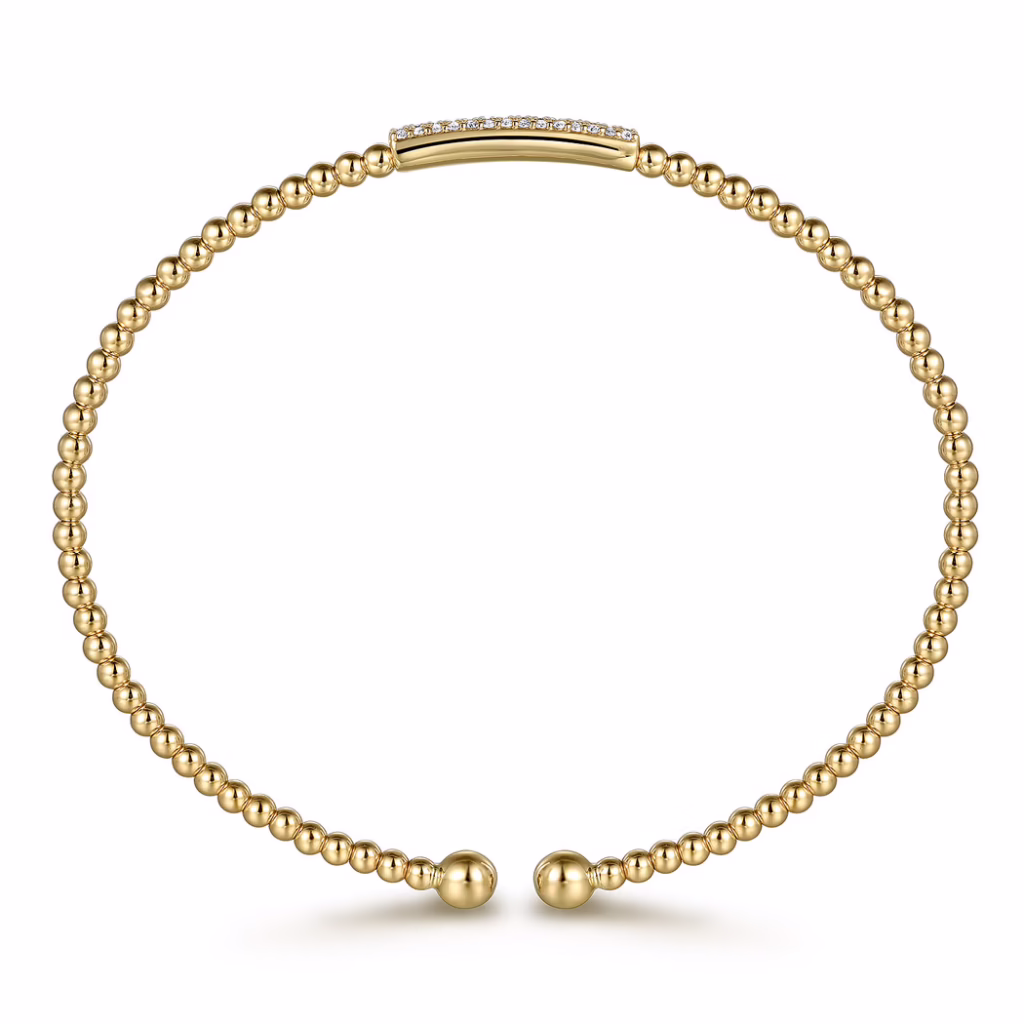 14K Yellow Gold Bujukan Bead Bangle with .14ctw Diamonds Size 6.25 Bracelets 8