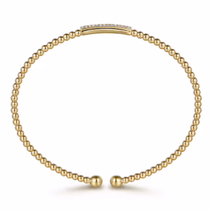 14K Yellow Gold Bujukan Bead Bangle with .14ctw Diamonds Size 6.25 Bracelets 8
