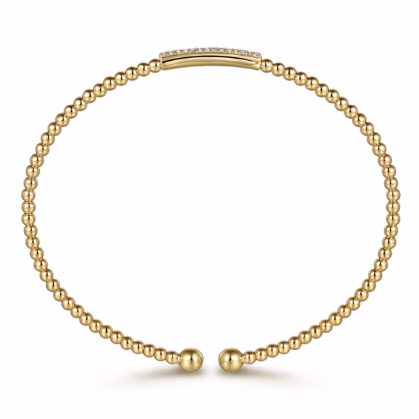 14K Yellow Gold Bujukan Bead Bangle with .14ctw Diamonds Size 6.25 Bracelets 12