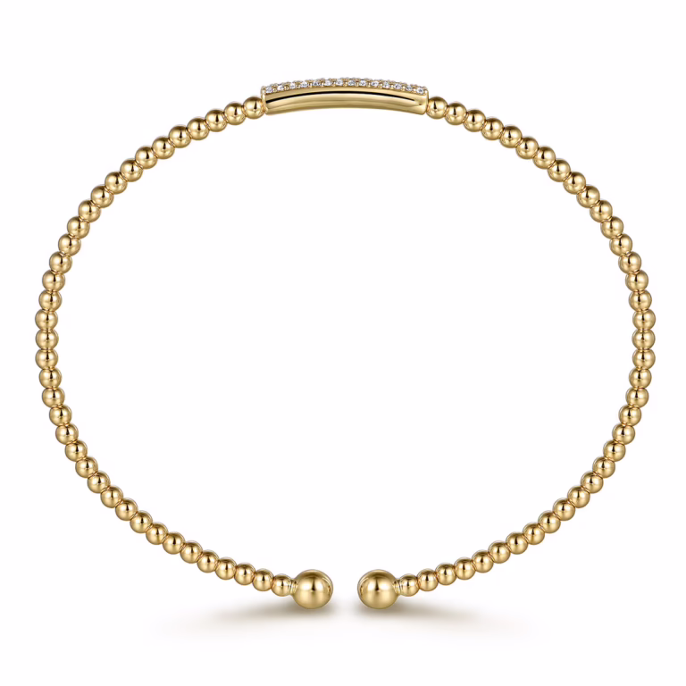 14K Yellow Gold Bujukan Bead Bangle with .14ctw Diamonds Size 6.25 Bracelets 8