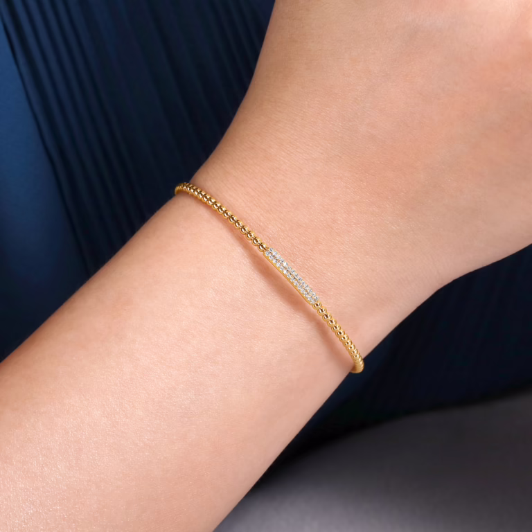 14K Yellow Gold Bujukan Bead Bangle with .14ctw Diamonds Size 6.25 Bracelets 6